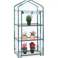 Relaxdays Gewächshaus Balkon, 3 Ebenen, Anzuchtregal HxBxT: 128 x 60 x 40 cm, PVC Foliengewächshaus, transparent-grün