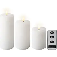 Lumineo 3 LED Kerzen mit Timerfunktion 11-19cm Wachs - flackernde Flamme Echtwachskerze Kerzen batteriebetrieben Wachskerze Stumpenkerze Rustik Weiß Warmweiß