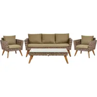 Beliani Gartenmöbel Set Dunkelbraun und Olivgrün Rattan Sicherheitsglas Textil inkl. Kissen 5-Sitzer Terrasse Outdoor Modern