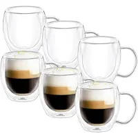 Wilmax Doppelwandige Thermoglas-Tasse mit Henkel - 250 ml, 6er Set