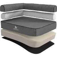 Knuffelwuff Orthopädisches Eck-Hundebett Marlie aus Velour XL Lehne Links grau