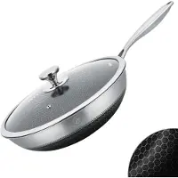 ROYAL SWISS Wokpfanne 32 cm Edelstahl Triply Honigwabenstruktur Induktion Glasdeckel