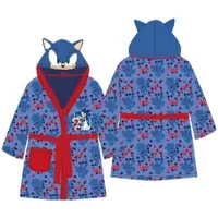 Cofi1453® Sonic the Hedgehog Kinder Bademantel Blau 110/116 mit Kapuze & Gürtel