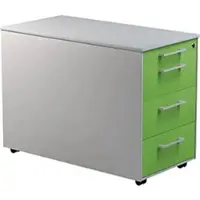 Mauser Schubladencontainer auf Rollen, 570x800mm, 3 Schubl., alu/gelbgrün