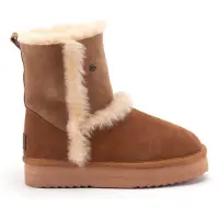 Warmbat Kangeroo Plateau Enkellaarsjes Plat - Cognac - Maat 38