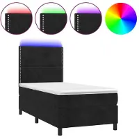 Syfax Boxspringbett mit Matratze & LED Schwarz 100x200 cm Samt