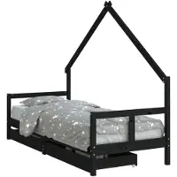 Syfax Kinderbett mit Schubladen Schwarz 80x200 cm Massivholz Kiefer
