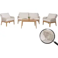 Mendler Gartengarnitur MCW-H56b, Lounge-Set Gartenlounge Sofa Sessel Tisch, Seilgeflecht Rope Holz Akazie creme