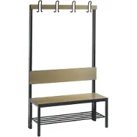 C+P Garderobenbank Basic Plus, 1-seitig, Rückenlehne, mit Schuhrost, Fußgestell schwarzgrau RAL 7021, B 1000 mm, Dekor silbergrau