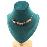 Bijoux Steine und Mineralien. Halskette mit 10 Perlen aus versteinertem Holz 8 mm. Kette aus Edelstahl Halskette für Frauen, Männer. Größe anpassbar.