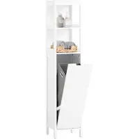 SoBuy BZR123-W Hochschrank mit Wäschesack Badezimmerschrank Badschrank schmal Wäscheschrank Badregal Badezimmermöbel Weiß