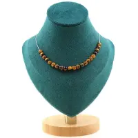 Bijoux Edelsteine und Mineralien. Halskette mit 20 Perlen Tigerauge 6 mm. Kette aus Edelstahl Halskette für Frauen, Männer. Größe anpassbar.