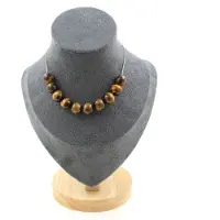 Bijoux Edelsteine und Mineralien. Halskette mit 10 Tigeraugenperlen 10 mm. Edelstahlkette Halskette für Frauen, Männer. Personalisierbare Größe.