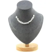 Bijoux Steine und Mineralien. Halskette mit 15 Perlen indischen Mondsteins, Edelstahlkette. Halskette für Frauen, Männer. Personalisierte Größe.