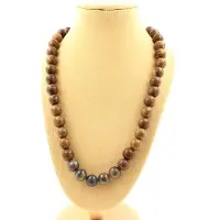 Bijoux Steine und Mineralien. Halskette mit Saphirperlen aus Mogok, Myanmar, Qualität 2A + Holz 8 Halskette für Frauen, Männer. Personalisierte Größe.