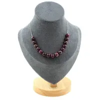 Bijoux Steine und Mineralien. Halskette mit 15 Granatperlen 8 mm. Kette aus rostfreiem Stahl. Halskette für Frauen, Männer. Individuell anpassbare Größe.