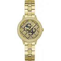 GUESS Quarzuhr "G LACE", gold (goldfarben), Armbanduhren, Damen, Quarzuhr, Armbanduhr, Damenuhr, Edelstahlarmband, Kristallsteine