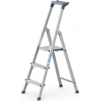 Zarges Stufenstehleiter Aluminium 3Stufen 1 seitig Plattform-H.590mm 2,8kg eloxiert Holme - 44153