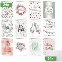 Sigel Geburtstagskarten DS704, Happy Birthday, A6, Klappkarten mit Umschlag, 24 Stück, sortiert