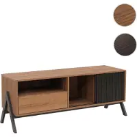 Mendler TV-Rack HWC-O40, Lowboard TV-Schrank Schiebetür Staufächer Schublade, MDF Metall Melamin 49x120x40cm natur