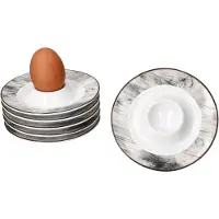 MamboCat 6x Alois Eierbecher mit Ablage weiß Holz-Optik Porzellan 6 Pers Brunch Buffet