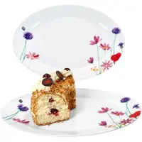 MamboCat 2x Marie Servierplatte oval Porzellan 35,5x24,3cm Blumen Grill-Teller Antipasti