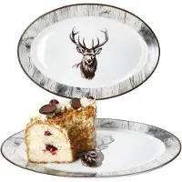 MamboCat 2x Alois Servierplatte oval Porzellan 35,5x24,3cm Hirsch Grill-Teller Antipasti