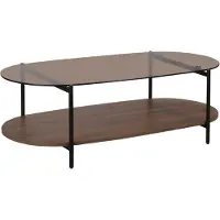 Oviala Moderner ovaler Couchtisch L 120 cm aus braunem Glas - Ruby