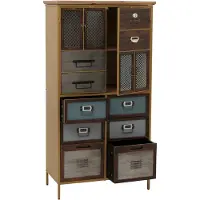 Mendler Apothekerkommode HWC-O80, Schrank Highboard Schubladen, Vintage Shabby-Look 136x73x35cm, blau Metalloptik