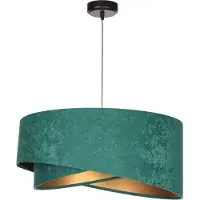 Licht-Erlebnisse Pendelleuchte Stoff E27 Ø 50 cm H: max. 102 cm in Schwarz Flaschengrün Gold rund Modern Hängeleuchte Hängelampe