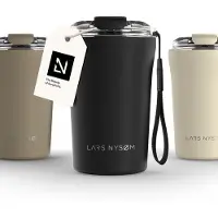 LARS NYSØM Thermobecher RØrelse Carbon Black, schwarz, hält 4 h warm und 8 h kalt, Edelstahl doppelwandig, 380 ml