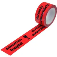 Transpak Warnklebeband PP Breite 50mm Länge 66m Stärke 52µ PP rot Aufdruck Vorsicht zerbrechlich