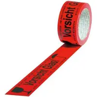 Transpak Kennzeichnungsband Breite 50mm Länge 66m Stärke 52µ PVC rot Aufdruck Vorsicht Glas
