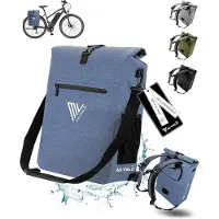 MIVELO Gepäckträgertasche für Gepäckträger - 3-in-1 - 25 Liter Fassungsvermögen - Jeansblau & Wasserdichtes Polyester - Reflektierende Details - Für den täglichen Gebrauch