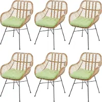 Mendler 6er-Set Esszimmerstuhl MCW-P17, Küchenstuhl Korbstuhl Rattansessel Rattanstuhl Stuhl, Kubu Rattan Metall Polster grün