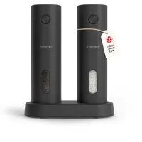LARS NYSØM Salz und Pfeffer Mühle Elektrisch | 2er Set mit einstellbarem Keramik-Mahlwerk von grob bis fein I Gewürzmühlenset Automatisch (Onyx Black)