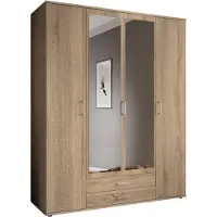 Pol-Power Karl Kleiderschrank + Spiegel Holzwerkstoff Melamin 4 Türen 160x196x54 cm