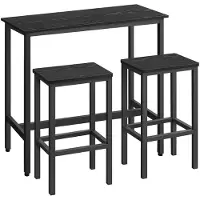 Vasagle Esszimmergarnitur LBT218B56, Tisch mit 2 rechteckigen Stühlen, Stahlgestell, schwarz
