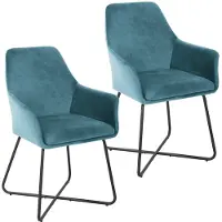 SVITA JOSIE Dining 2er Set Esszimmerstuhl Sessel Polsterstuhl Samt petrol
