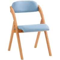 SoBuy Holz-Klappstuhl mit gepolstertem Sitzkissen, Bürostuhl, Esszimmerstuhl, Natur/Blau, 47,5x77x59 cm, FST92-BL - für Esszimmer, Balkon oder Büro
