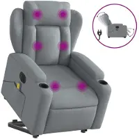 vidaXL Elektrischer Massagesessel mit Aufstehhilfe Hellgrau Stoff