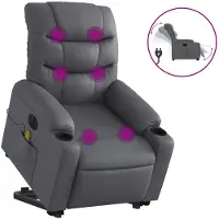 vidaXL Massagesessel mit Aufstehhilfe Elektrisch Grau Kunstleder