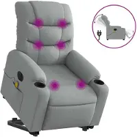 vidaXL Elektrischer Massagesessel mit Aufstehhilfe Hellgrau Stoff