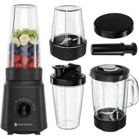 Kitchenbrothers Blender - Komplettset - 2x 750ml Krug - Mahlwerk - Sieb - To-Go Becher - Schwarz