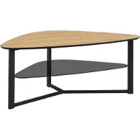 Wohnling Couchtisch nierenförmig Eiche Optik 110 cm mit Glasablage & Metallgestell Großer Wohnzimmertisch im Retro-Stabiler Sofatisch Beistelltisch