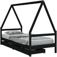 Syfax Kinderbett mit Schubladen Schwarz 90x200 cm Massivholz Kiefer