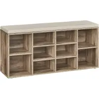 Vasagle Schuhbank, Schuhschrank mit Sitz, Aufbewahrungsbank, gut gepolstert, Flurbank mit 10 Fächern, verstellbare Regale, für Schlafzimmer, 30 x 104 x 48 cm, Kamelbraun LHS010K02