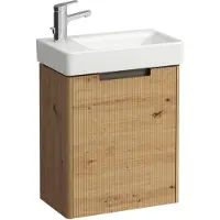 Laufen Komplettset 480, Pro S Handwaschbecken, 1 Hahnloch links, mit Überlauf, inklusive Juna Waschtischunterbau, eine Tür links, 480x280x680mm, H8659662671041, Farbe: Wildeiche