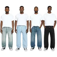 O46br stylische Herren Jeans im Jogger-Stil Denim-Hose Baggy Leg mit Bindeband BR-12000 in Schwarz oder Blau
