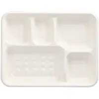 Papstar 25 Menü-Trays, Zuckerrohr "pure" 5-geteilt 3,7 cm x 22 cm x 28,2 cm weiss
